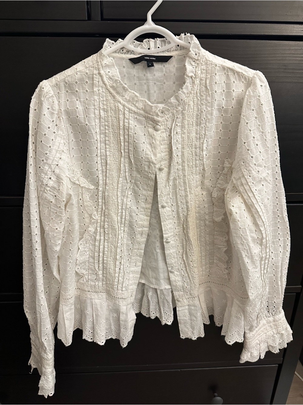 Vero Moda White Eyelet Lace Button-Down Blouse